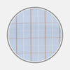 View 1 of product Close-up of Turnbull & Asser BESPOKE FABRIC 1144 45: light blue fabric with thin white and tan checks, ideal for custom shirts, shown within a circular gray border against a plain background.
