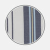 View 1 of product A close-up of Turnbull & Asser's BESPOKE FABRIC 1167 06 shows diagonal stripes in navy blue, light blue, gold, and white—ideal for custom shirts—framed by a circular gray border on a light background.