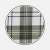 View 1 of product A circular swatch of Turnbull & Asser’s BESPOKE FABRIC 1169 47, featuring intersecting black, blue, and beige lines on a white background with a gray border—ideal for creating bespoke shirts.