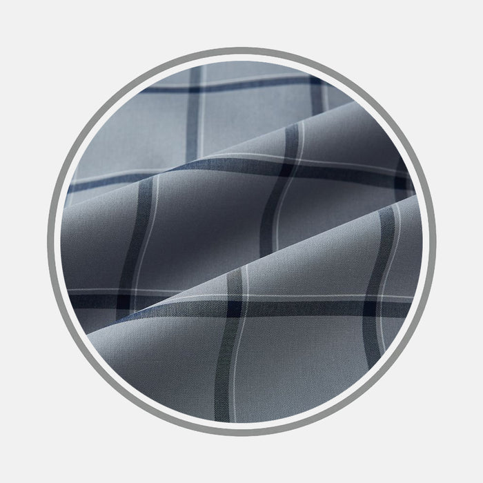 Wide Navy Check Grey Fabric