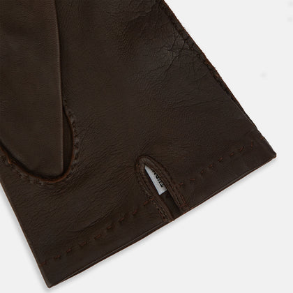 Dark Brown Leather Hand-Stitched Gloves Image 1