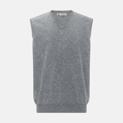 Marl grey sleeveless V-neck vest in cashmere