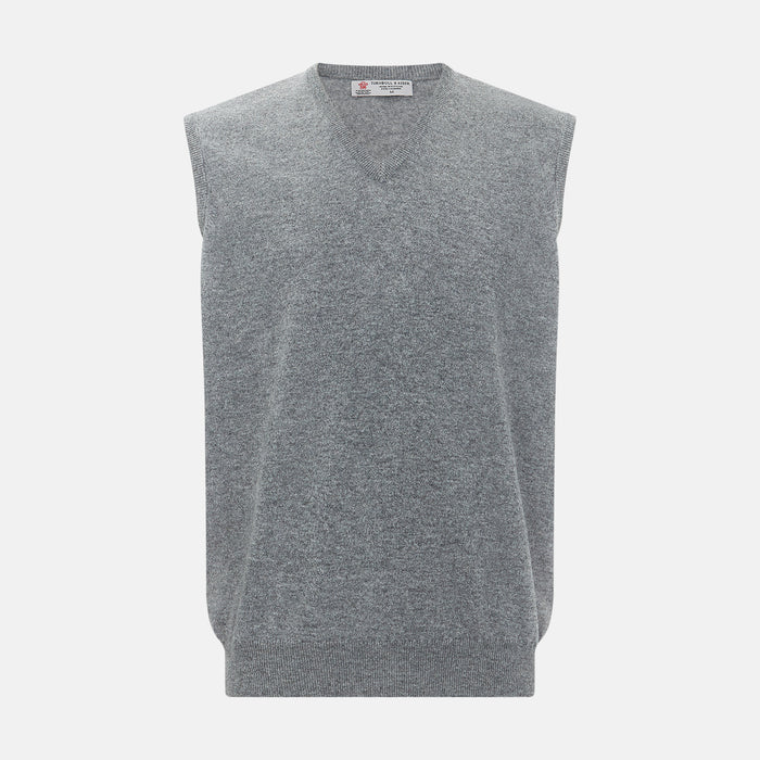 Marl grey sleeveless V-neck vest in cashmere