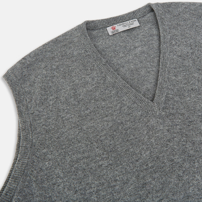 Marl grey sleeveless V-neck vest in cashmere Image 1