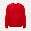View 1 of product The Turnbull & Asser UK Red long-sleeve V-neck jumper in cashmere features ribbed cuffs and hem, and is shown on a white background.