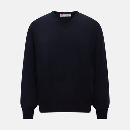 Black Long Sleeve V-Neck Jumper in Cashmere