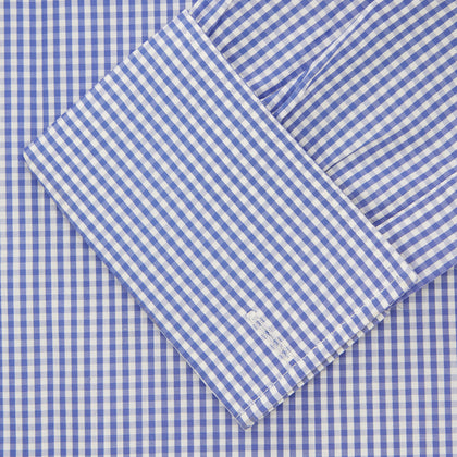 Mid Blue Gingham Check Shirt with T&A Collar and Double Cuffs