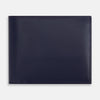 View 1 of product A closed, plain dark navy leather wallet from Turnbull & Asser UK, featuring multiple card slots and a coin pocket, is shown against a white background.