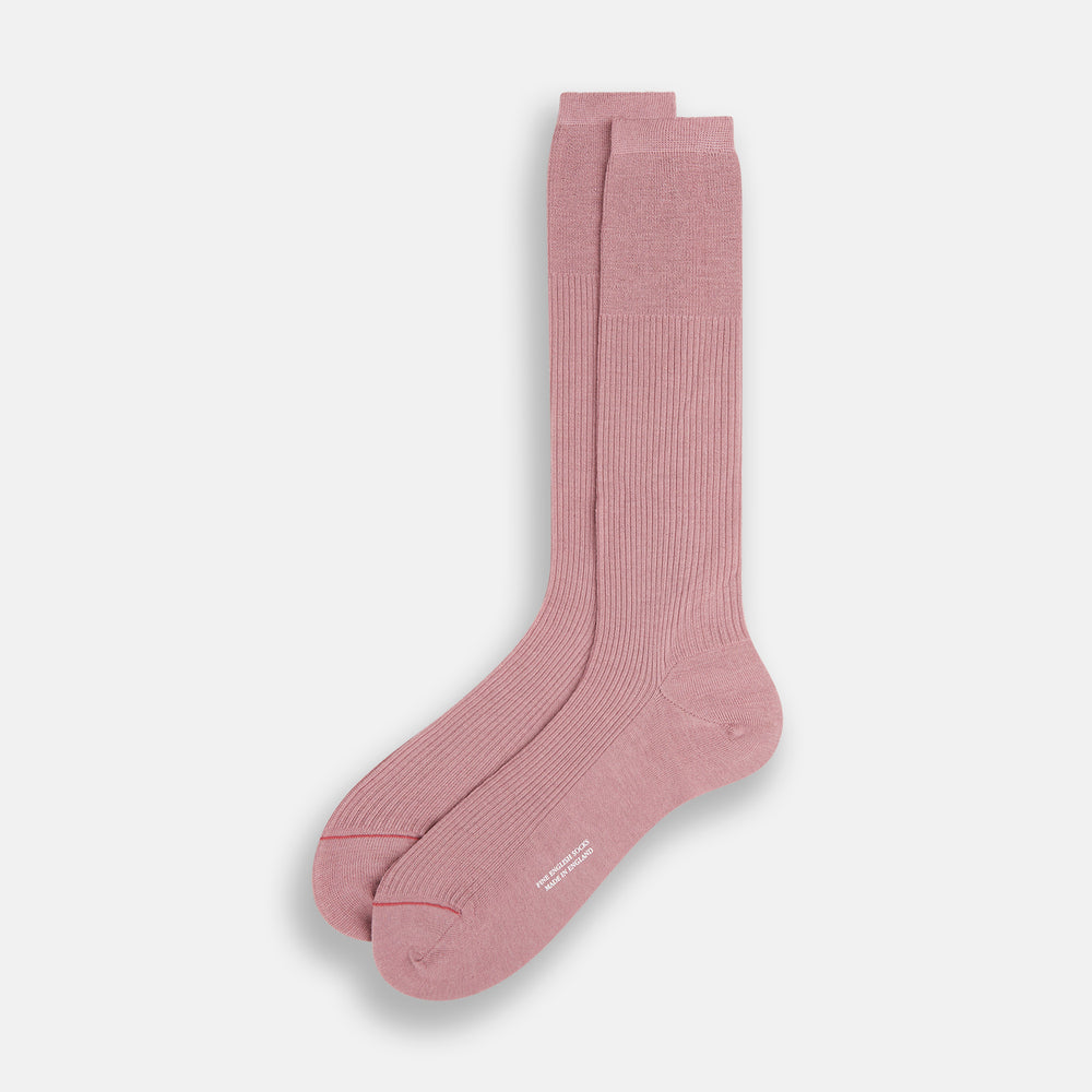 A single Rose Mid-Length Merino Sock by Turnbull & Asser is shown upright on a plain white background, highlighting its ribbed texture and fitted toe and heel.