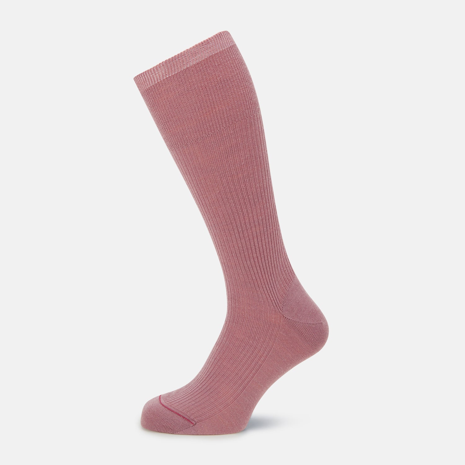 View 1 of product A single Rose Mid-Length Merino Sock by Turnbull & Asser is shown upright on a plain white background, highlighting its ribbed texture and fitted toe and heel.