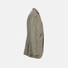 View 6 of product The Riviera Olive Oversized Blazer in Linen by Turnbull & Asser UK is a warm-weather-inspired blazer in an olive hue, featuring a relaxed fit, notched lapels, three front pockets, and two buttons, showcased against a plain white background.