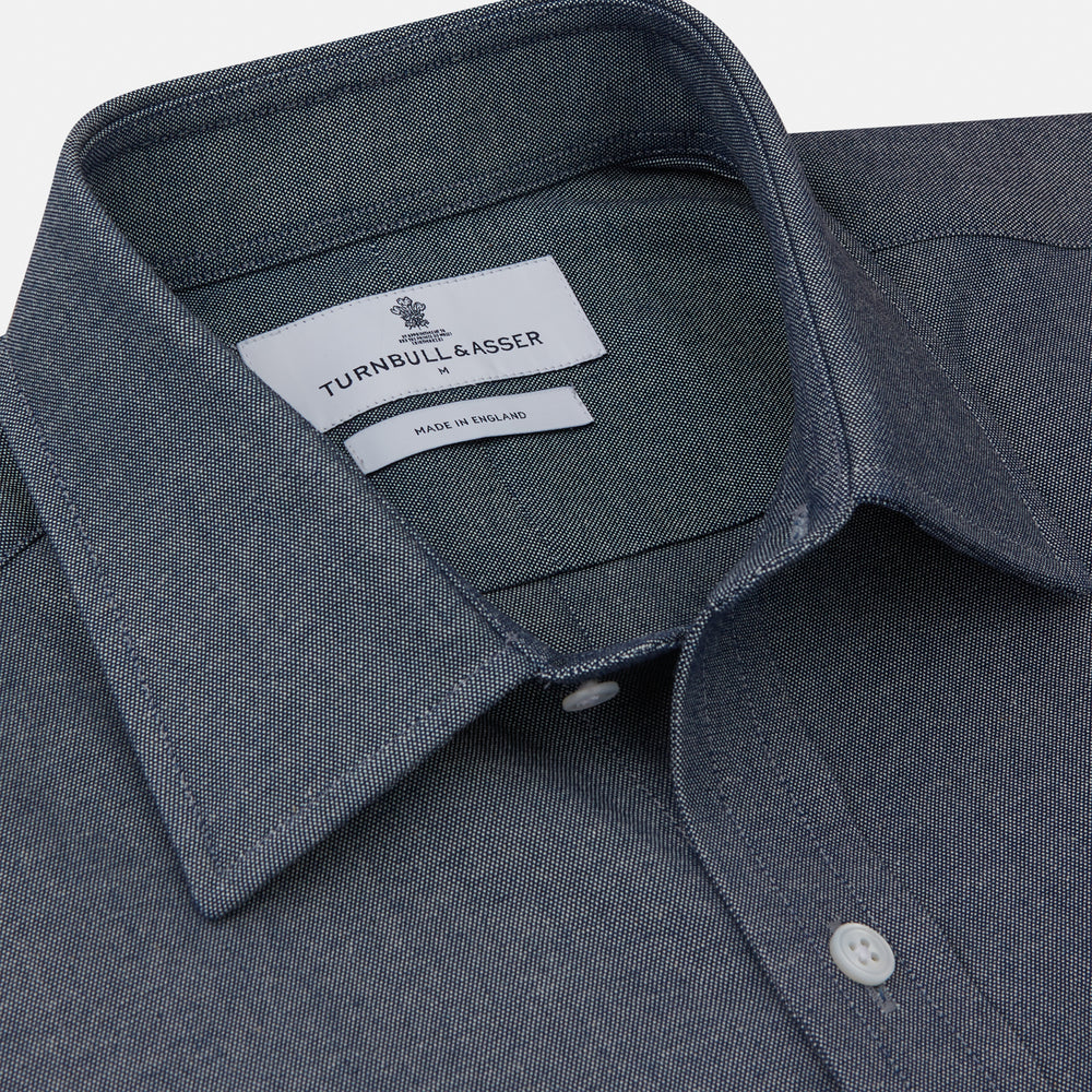 Plain Blue Oxford Weekend Fit Shirt with Derby Collar and 1-Button Cuffs