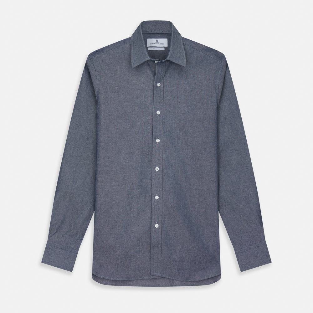 Plain Blue Oxford Weekend Fit Shirt with Derby Collar and 1-Button Cuffs