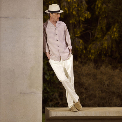 Beige Stripe Cotton Holiday Fit Shirt with Revere Collar & Single Button Cuff Image 8