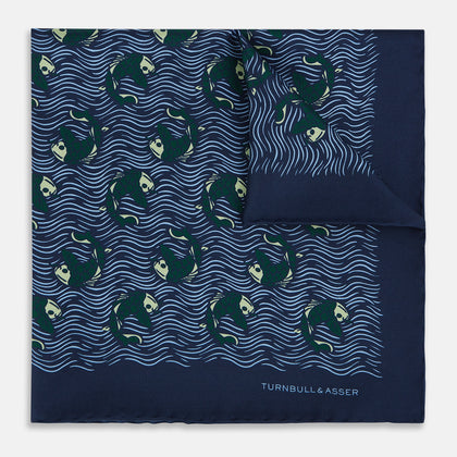 Navy Blue Wave Silk Pocket Square