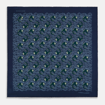 Navy Blue Wave Silk Pocket Square Image 1