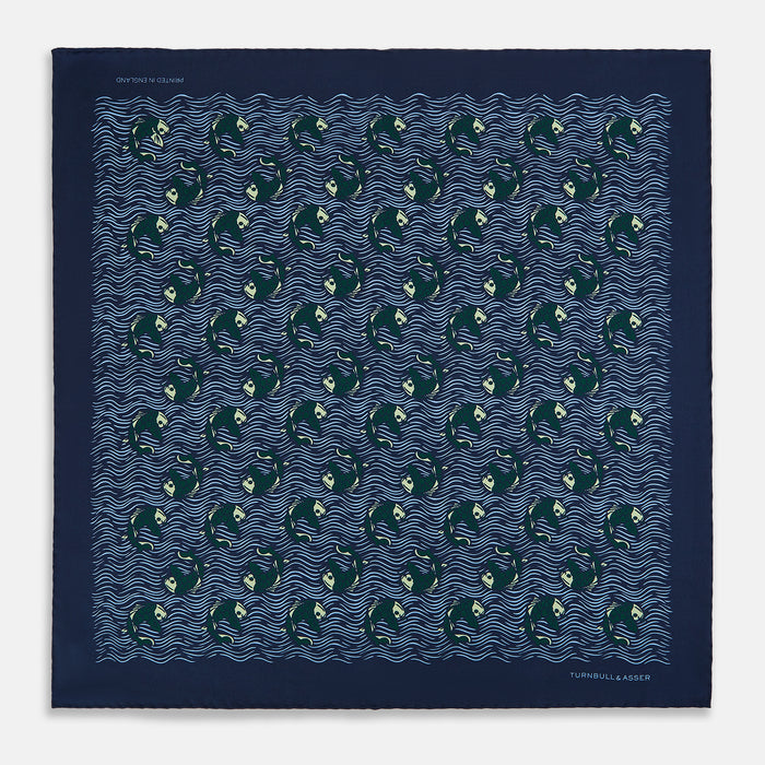 Navy Blue Wave Silk Pocket Square Image 1