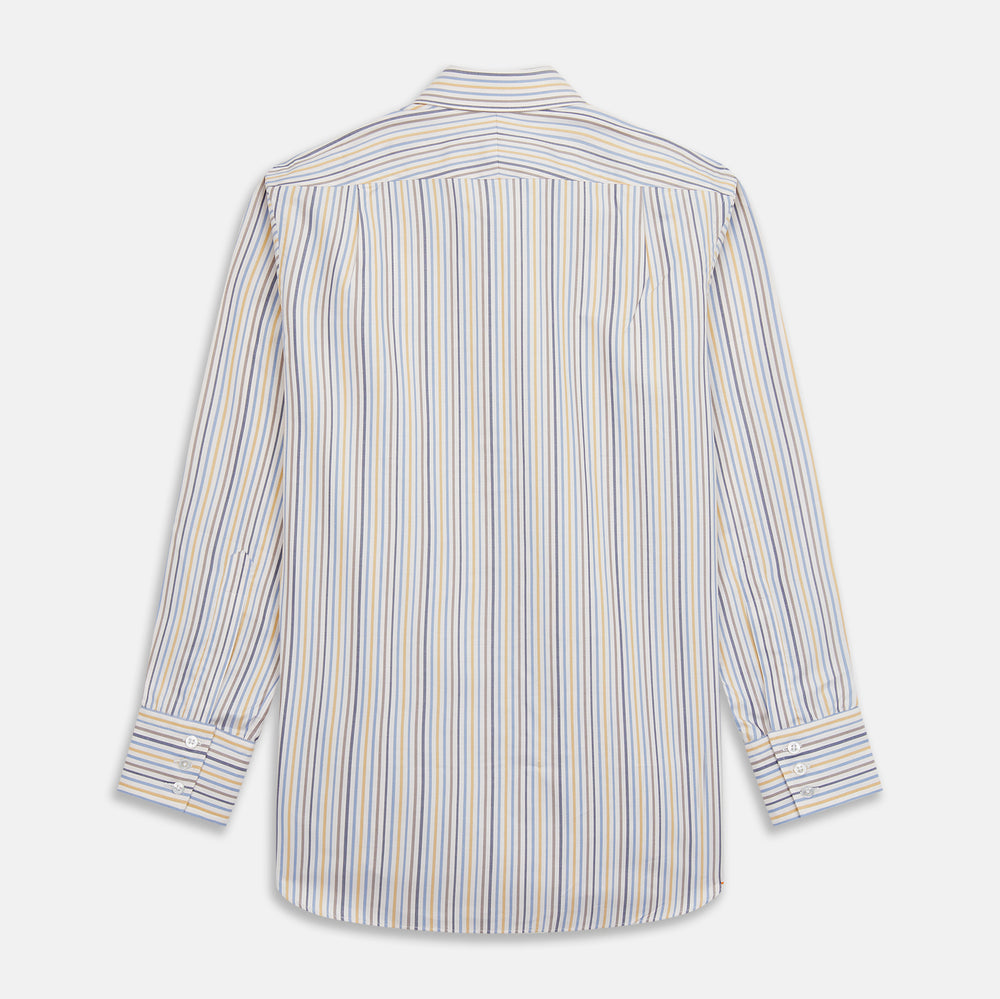 Yellow Multi Stripe Regular Fit Shirt with T&A Collar and 3 Button Cuffs