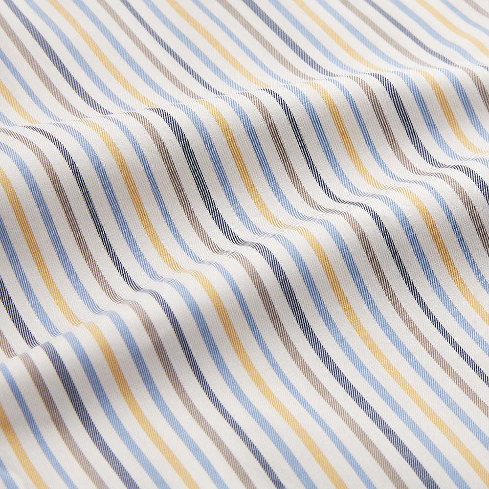Yellow Multi Stripe Regular Fit Shirt with T&A Collar and 3 Button Cuffs