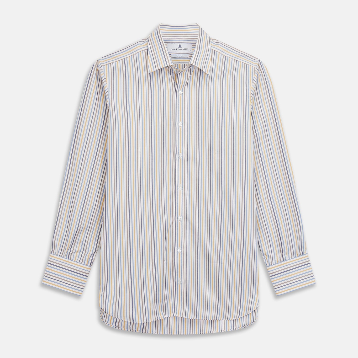 Image 1 of product Yellow Multi Stripe Regular Fit Shirt with T&A Collar and 3 Button Cuffs