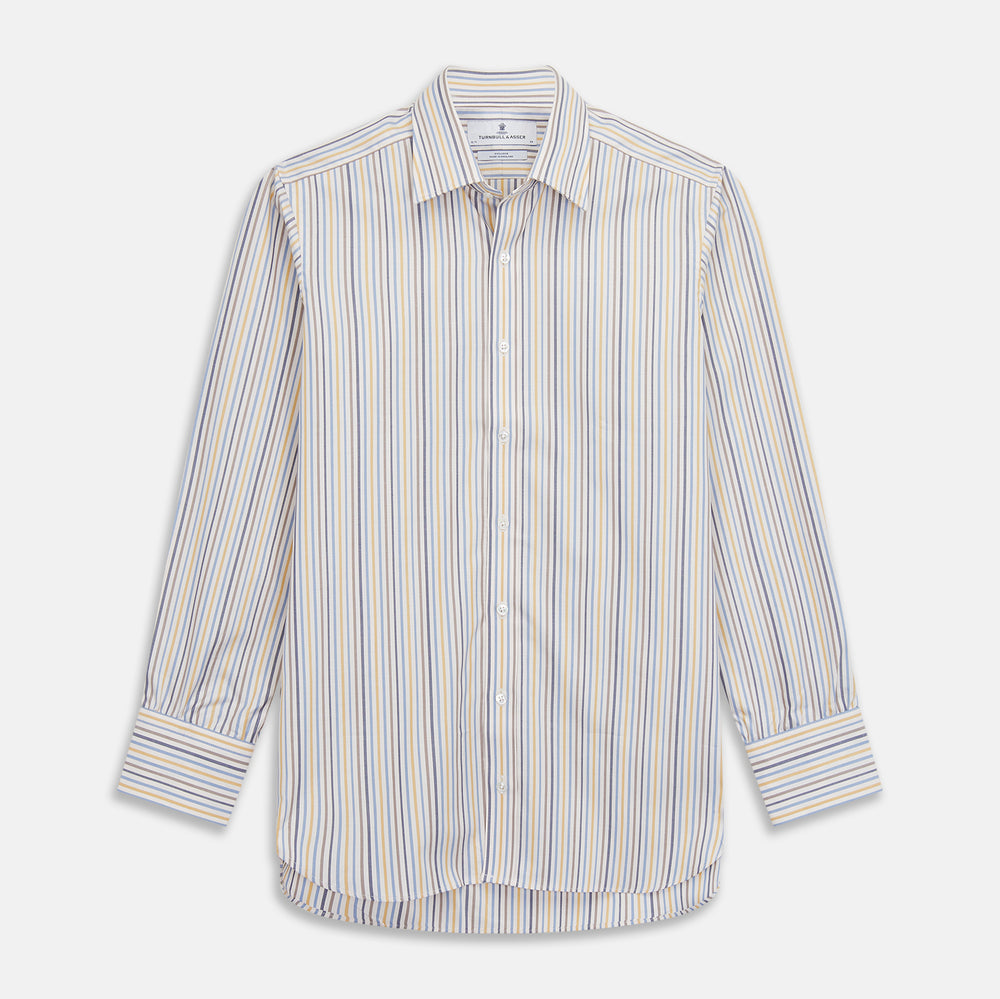 Yellow Multi Stripe Regular Fit Shirt with T&A Collar and 3 Button Cuffs