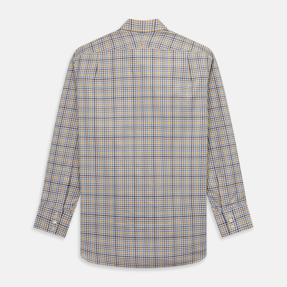 The Yellow Multi Check Regular Fit Shirt by Turnbull & Asser features a T&A collar and 3 button cuffs, showcased flat on a white background.