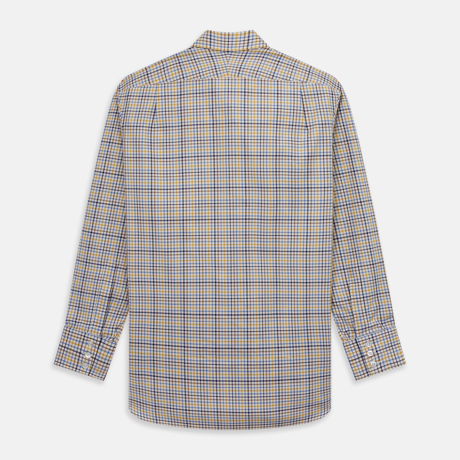 View 5 of product The Yellow Multi Check Regular Fit Shirt by Turnbull & Asser features a T&A collar and 3 button cuffs, showcased flat on a white background.