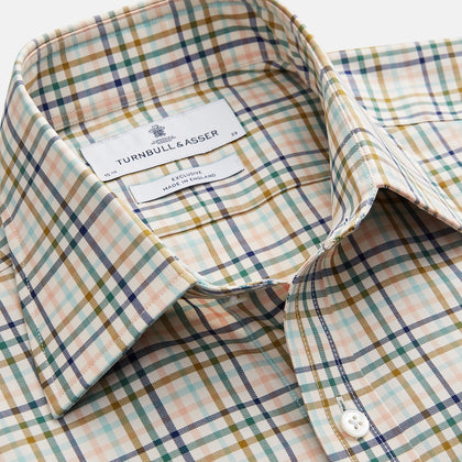Green Multi Check Regular Fit Shirt with T&A Collar and 3 Button Cuffs