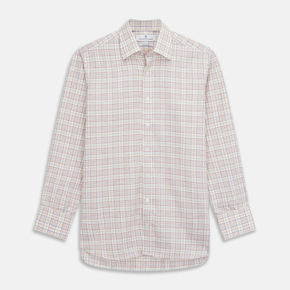 Red Multi Check Regular Fit Cotton-Cashmere Shirt with T&A Collar and 3 Button Cuffs