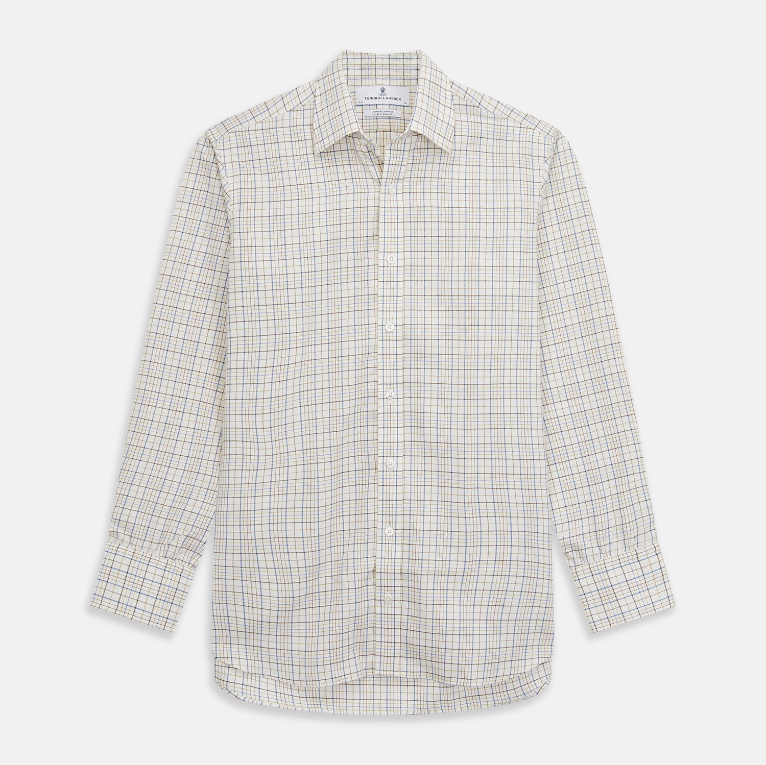 Image 1 of product Brown Multi Check Regular Fit Cotton-Cashmere Shirt with T&A Collar and 3 Button Cuffs