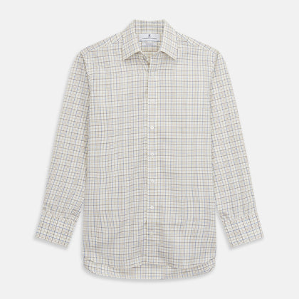 Brown Multi Check Regular Fit Cotton-Cashmere Shirt with T&A Collar and 3 Button Cuffs