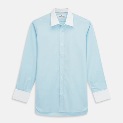 Green Micro-Check Regular Fit Shirt with White T&A Collar and Double Cuffs