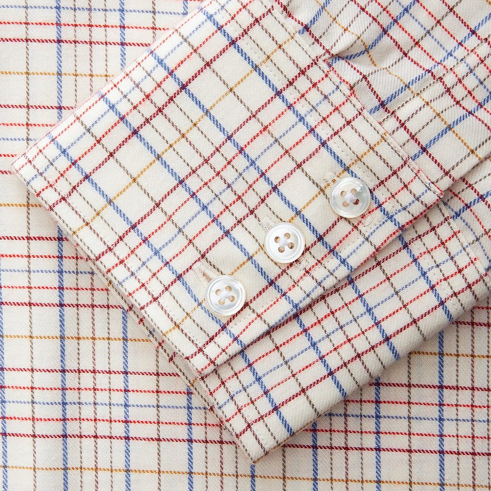 Red Multi Check Regular Fit Cotton-Cashmere Shirt with T&A Collar and 3 Button Cuffs