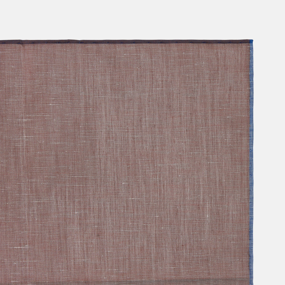 The Turnbull & Asser Burgundy Cotton-Blend Handkerchief features a textured design with subtle white lines, a blue border, and hand-rolled edges, neatly folded to display both sides.