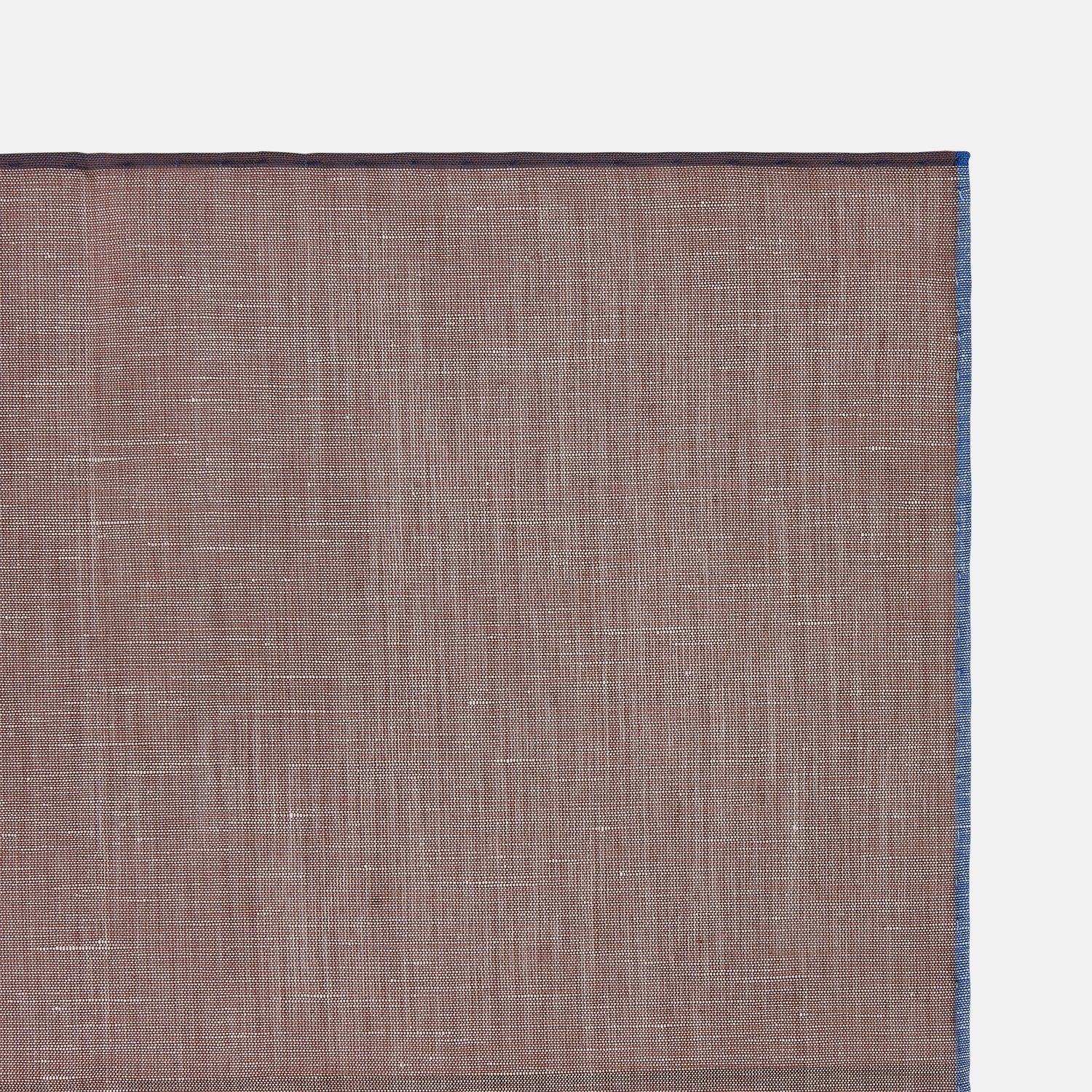 View 3 of product The Turnbull & Asser Burgundy Cotton-Blend Handkerchief features a textured design with subtle white lines, a blue border, and hand-rolled edges, neatly folded to display both sides.