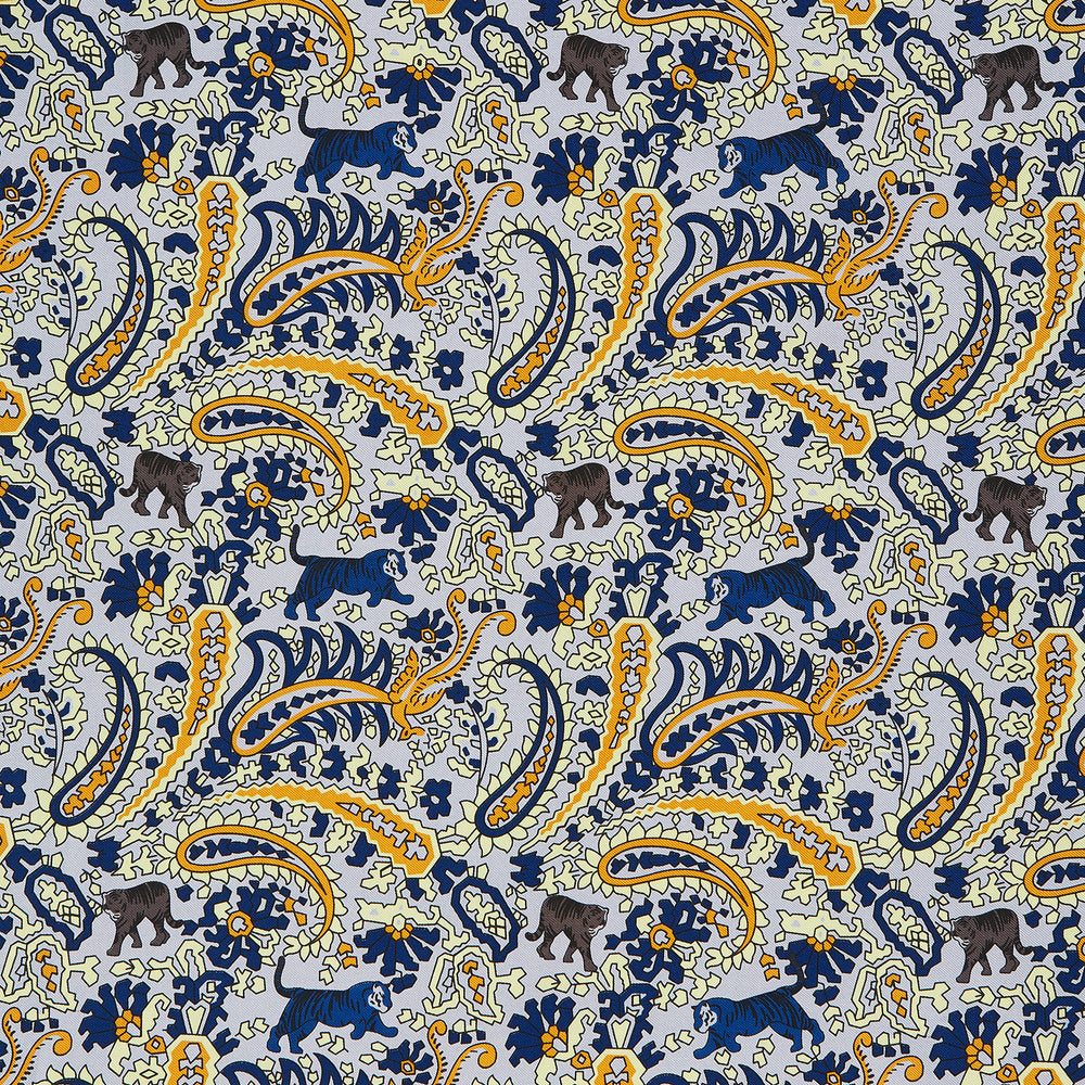 Blue and Yellow Paisley Tiger Silk Pocket Square