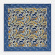 The Blue and Yellow Paisley Tiger Silk Pocket Square by Turnbull & Asser features a light blue base with paisley, elephants, tigers, and floral motifs—highlighted by a blue border. An elegant choice to pair with any Turnbull shirt.