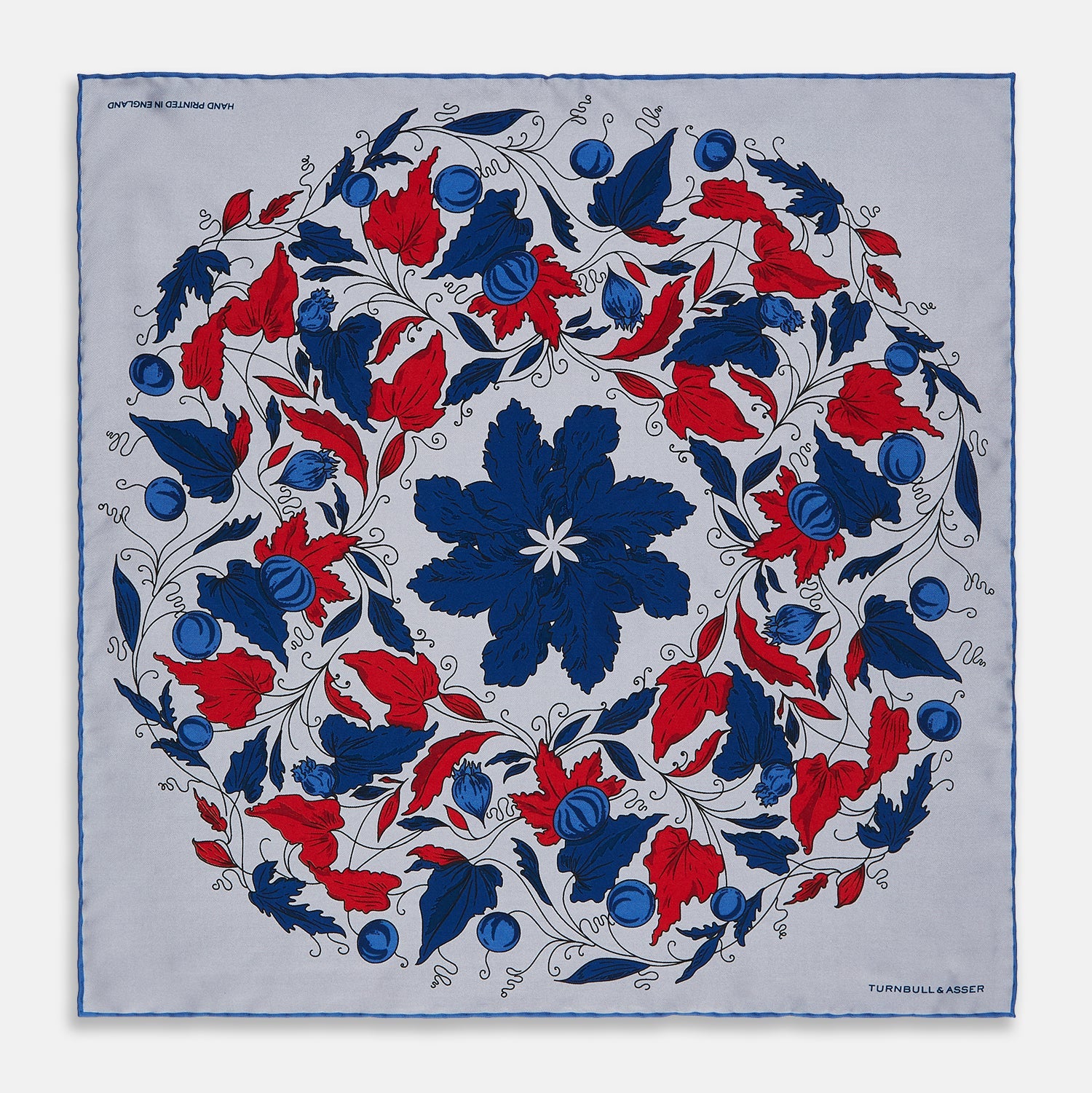 Image 1 of product Blue and Red Foliage Pattern Silk Pocket Square