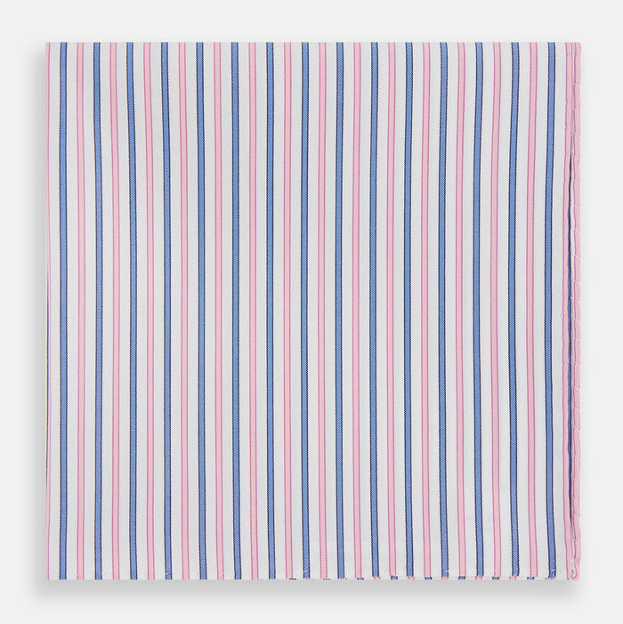 Hand Rolled Pink and Blue Track Stripe Handkerchief