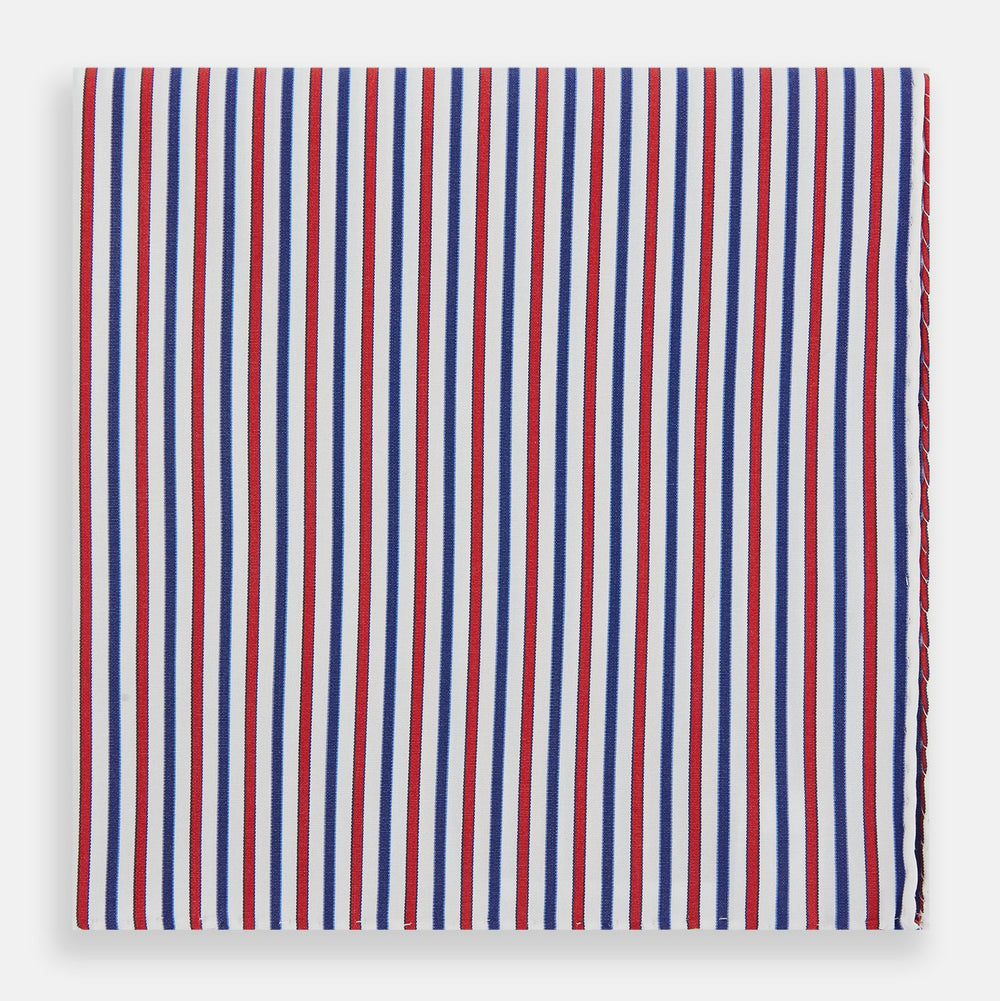 Hand Rolled Red and Blue Track Stripe Handkerchief