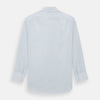 View 6 of product The Turnbull & Asser Blue and White Pencil Stripe Cashmerello Mayfair Shirt features a pointed collar, white buttons, buttoned cuffs, and long sleeves. Crafted from a cotton-cashmere blend, it’s displayed flat on a white background.