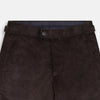 View 2 of product The Brown Corduroy Henry Trousers by Turnbull & Asser feature a slim, tailored fit with side adjusters and button closure, shown on a plain white background.