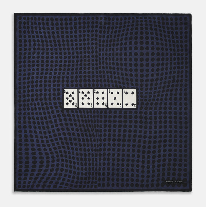 Casino Royale Midnight Blue Straight Flush Pocket Square in Silk Image 4
