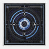 View 1 of product Presenting the Casino Royale Midnight Blue Target Pocket Square in Silk from Turnbull & Asser UK—a luxurious silk square scarf adorned with concentric circles in rich midnight blue and black, accented by playing card suit symbols (spade, diamond, club, heart) at each cardinal point and striking geometric patterns in the corners. This elegant accessory is perfect for adding a touch of sophisticated intrigue to your ensemble.