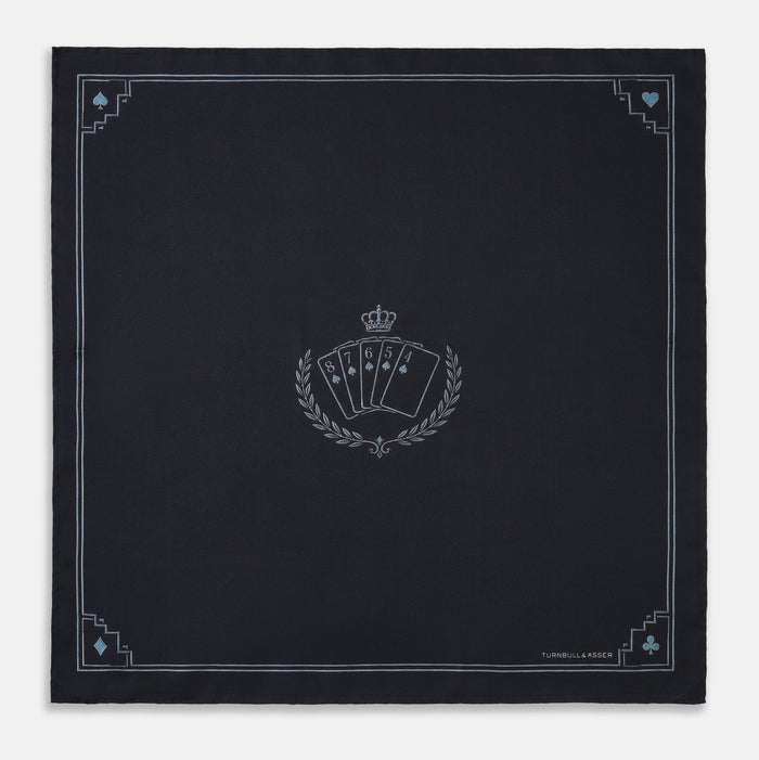 Casino Royale Midnight Blue Crest Pocket Square in Silk