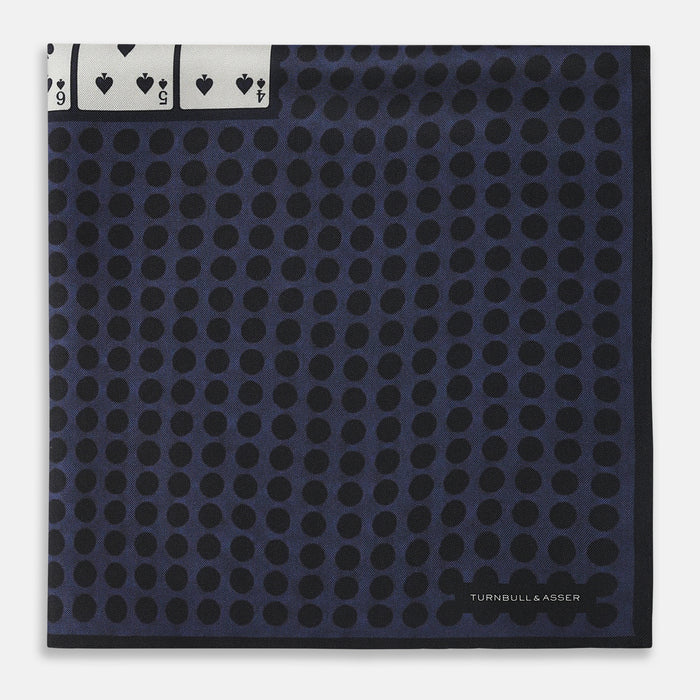 Casino Royale Midnight Blue Straight Flush Pocket Square in Silk Image 3