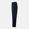 View 2 of product The Casino Royale Midnight Blue Tuxedo Trousers in Wool by Turnbull & Asser UK are shown from the back, expertly crafted from virgin wool in a signature tuxedo style, featuring two buttoned back pockets and adjustable side tabs at the waistband.