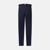 View 1 of product The Casino Royale Midnight Blue Tuxedo Trousers in Wool by Turnbull & Asser UK are shown from the back, expertly crafted from virgin wool in a signature tuxedo style, featuring two buttoned back pockets and adjustable side tabs at the waistband.