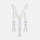 A pair of Casino Royale White Braces by Turnbull & Asser, as seen on James Bond, featuring elegant white moiré fabric with elastic suspender straps, metal adjusters, and leather ends—displayed on a plain white background.