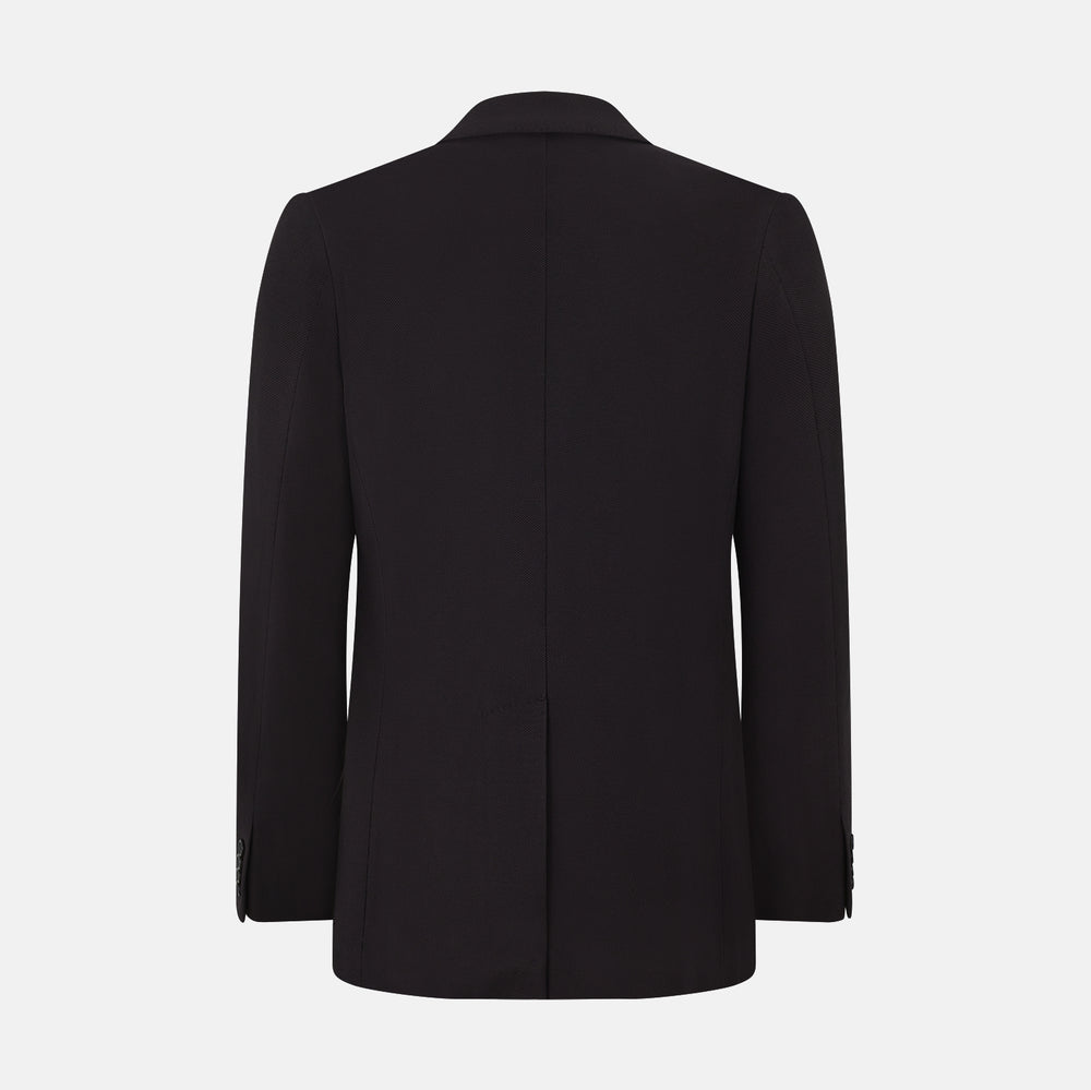 The Turnbull & Asser Dark Chocolate Knitted London Blazer features a notched lapel, two buttons, and two front pockets for versatile everyday wear. Shown against a plain white background.